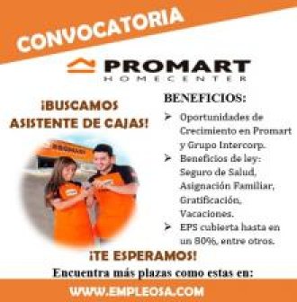 Asistente Cajas / Part time / Sin Experiencia - Promart Ate (Ovalo Santa Anita)